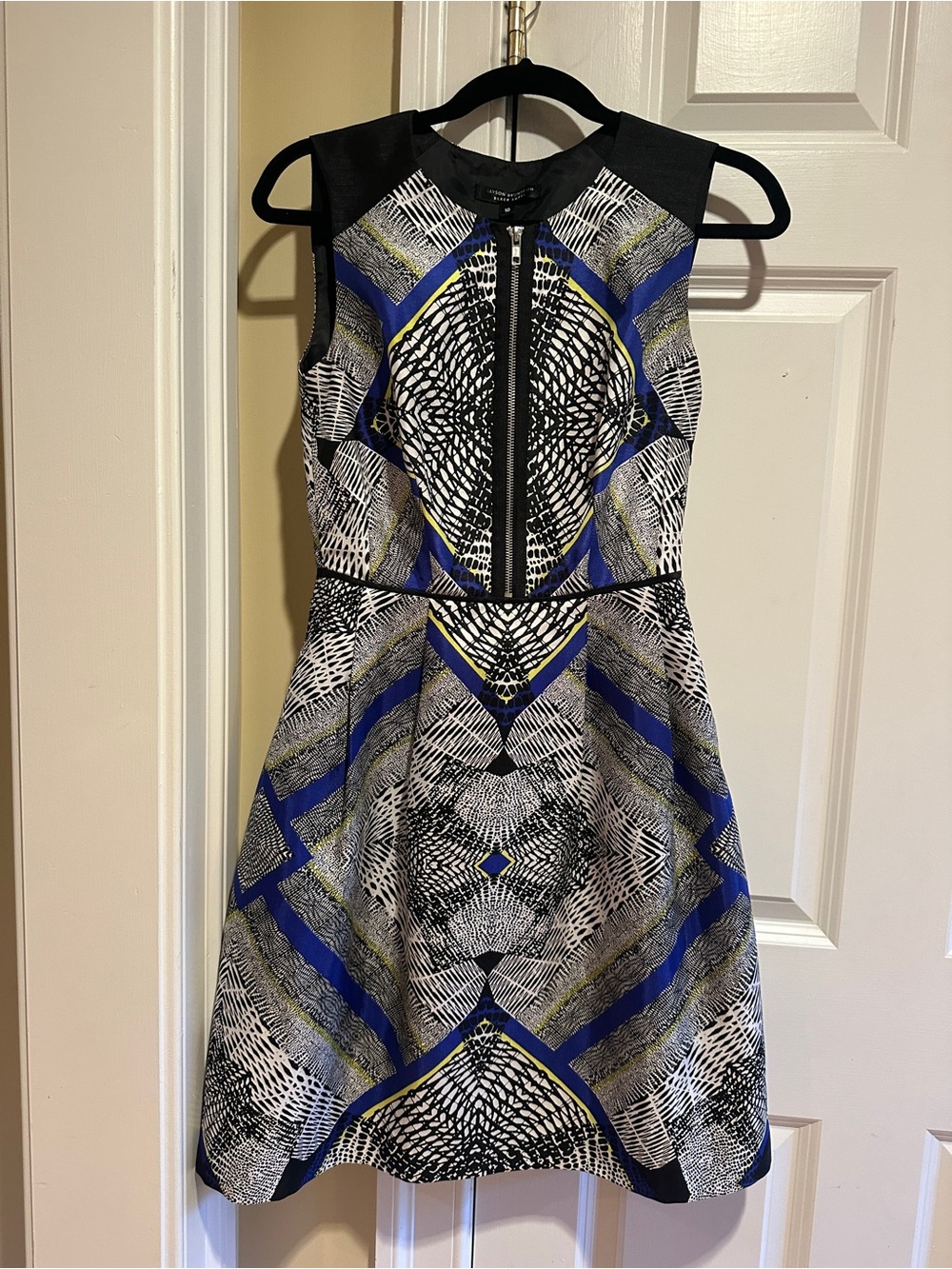 Jayson Brunsdon Black Label Geometric Zip Front Fit & Flare Dress Size 10